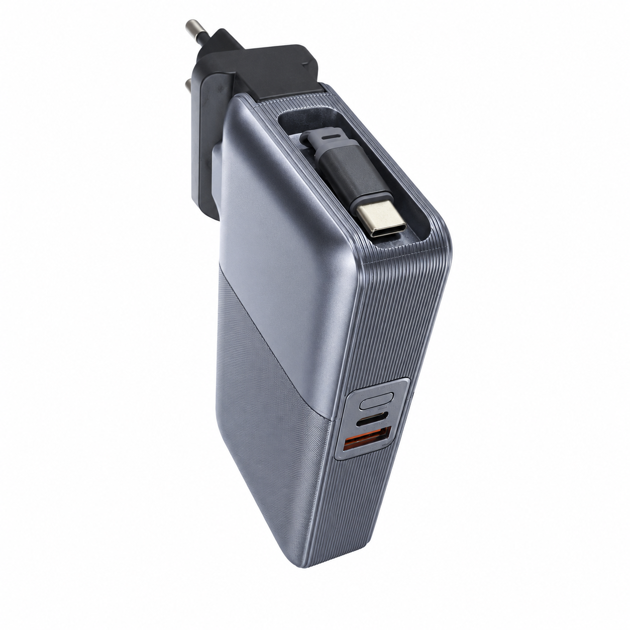 Павербанк-адаптер Remax CP-5 с вилками EU/UK и кабелем / 10000 мАч / 35 Вт / USB-C + USB-A / PD + QC / Черный