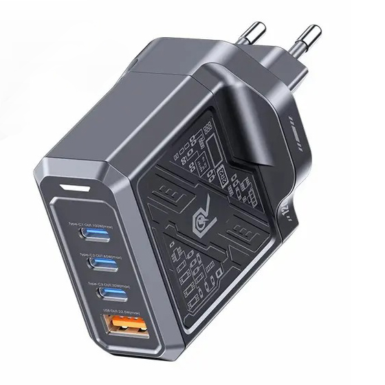 Швидка GaN зарядка 120W Remax RP-U107 3xType-C + 1xUSB-A Чорний