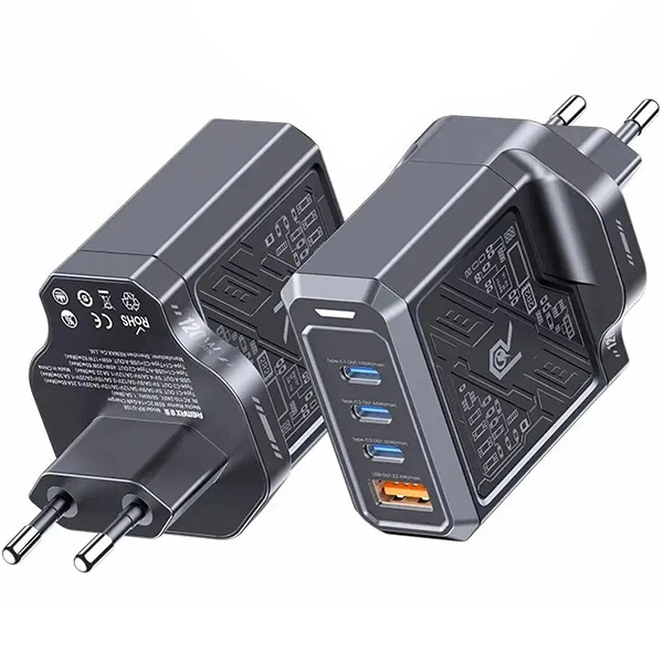 Швидка GaN зарядка 65W REMAX RP-U108 2xType-C + 1xUSB-A Чорний