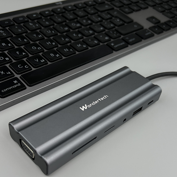 Концентратор Wondertech WT00586 Type-C Hub 10-в-1 для ноутбуков: 4x USB 3.0, 1x USB 2.0, HDMI, VGA, SD/TF, 3,5 мм jack