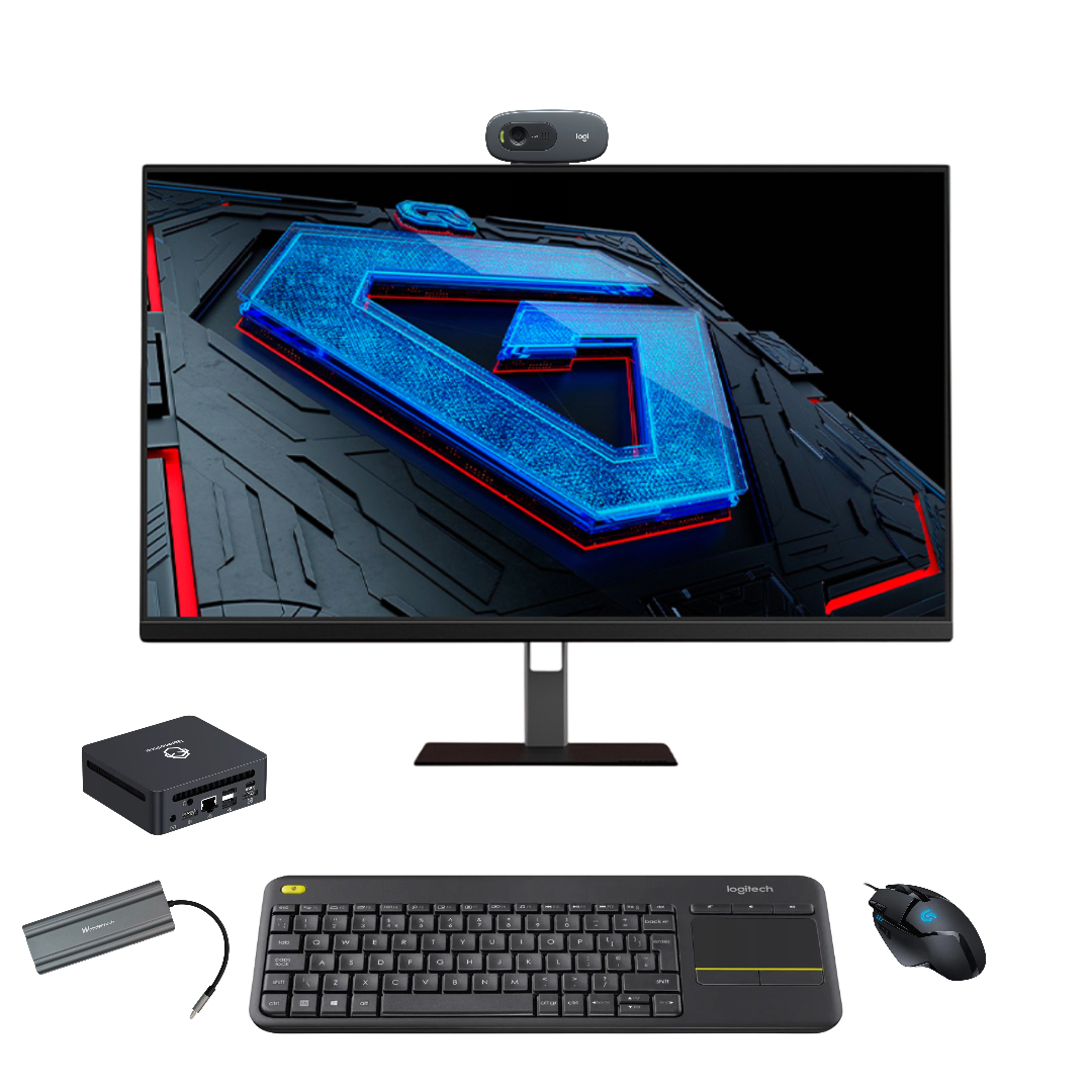 Комплект ПК офисный максимум: Мини-Пк Ryzen 7/16GB/512GB + Монитор 27″ Redmi X27GQ 2025 165 Гц + Logitech клавиатура, мышь + веб-камера + Hub 10-в-1