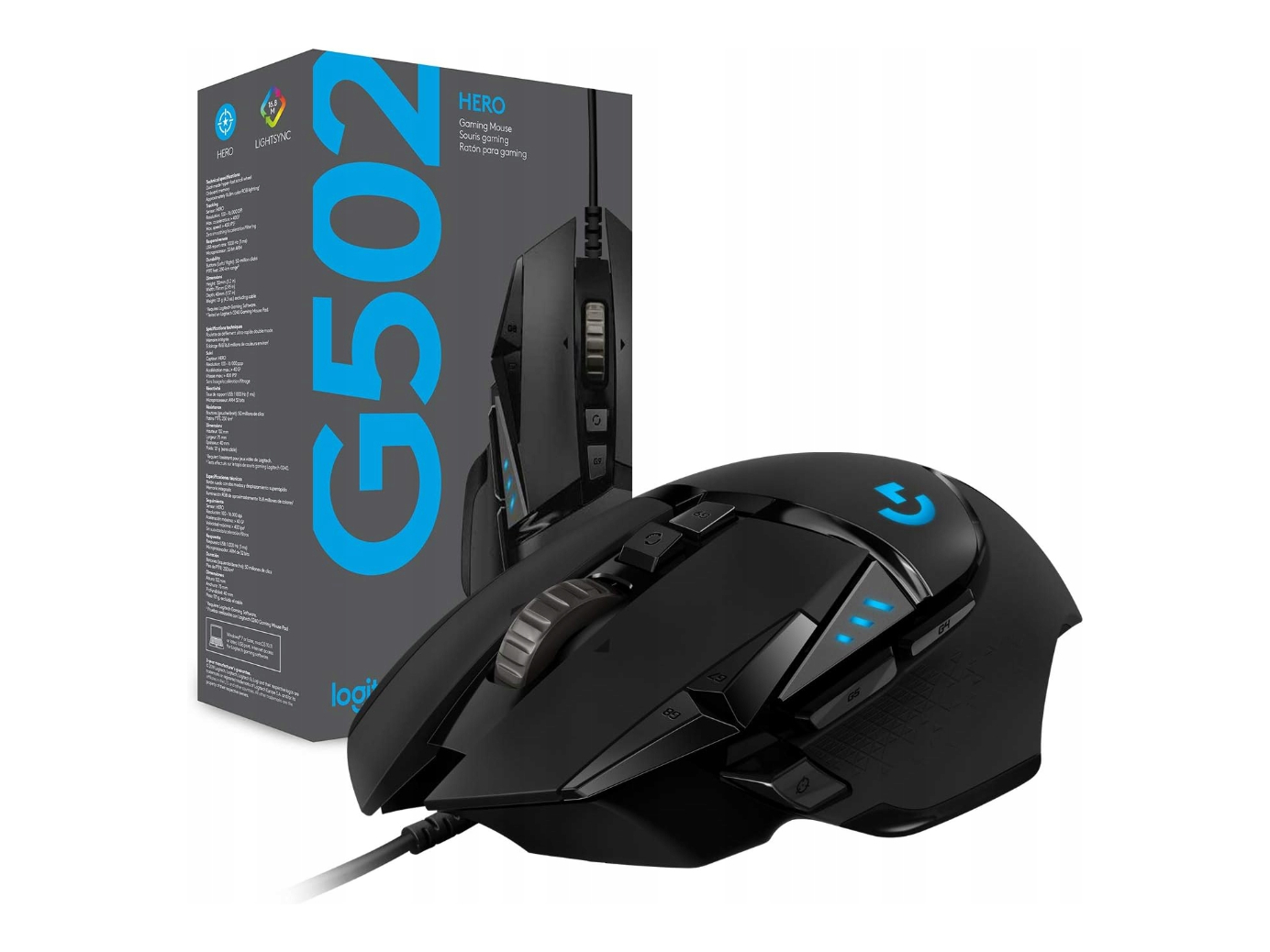 Мышь компьютерная проводная игровая Logitech G502 с подсветкой / 11 программируемых кнопок / DPI 25600 / Черный