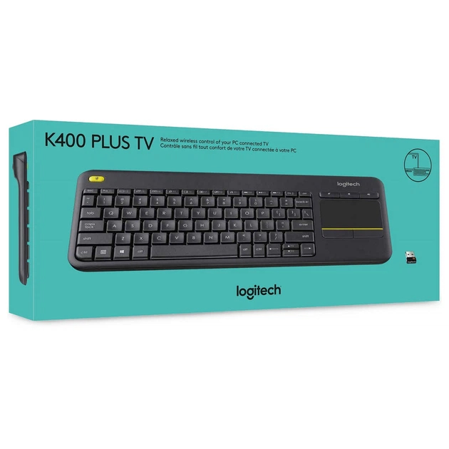 Беспроводная сенсорная клавиатура с тачпадом Logitech K400 Plus / USB 2.4 ГГц / 10 метров / Черный