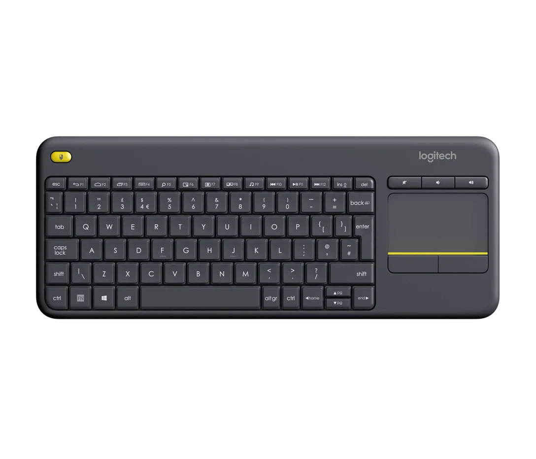 Беспроводная сенсорная клавиатура с тачпадом Logitech K400 Plus / USB 2.4 ГГц / 10 метров / Черный