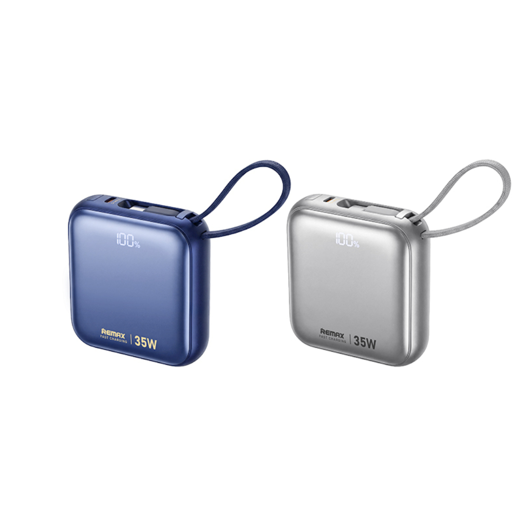 Павербанк 10000 мАч Remax AS-181-35 – 35 Вт, PD+QC, USB-C, кабели USB-C + Lightning, дисплей, синий