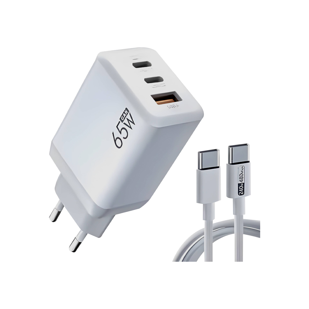 Зарядний пристрій 65 Вт Remax CA-20 (ACC65W) – GaN, 2×USB-C + USB-A, EU, білий