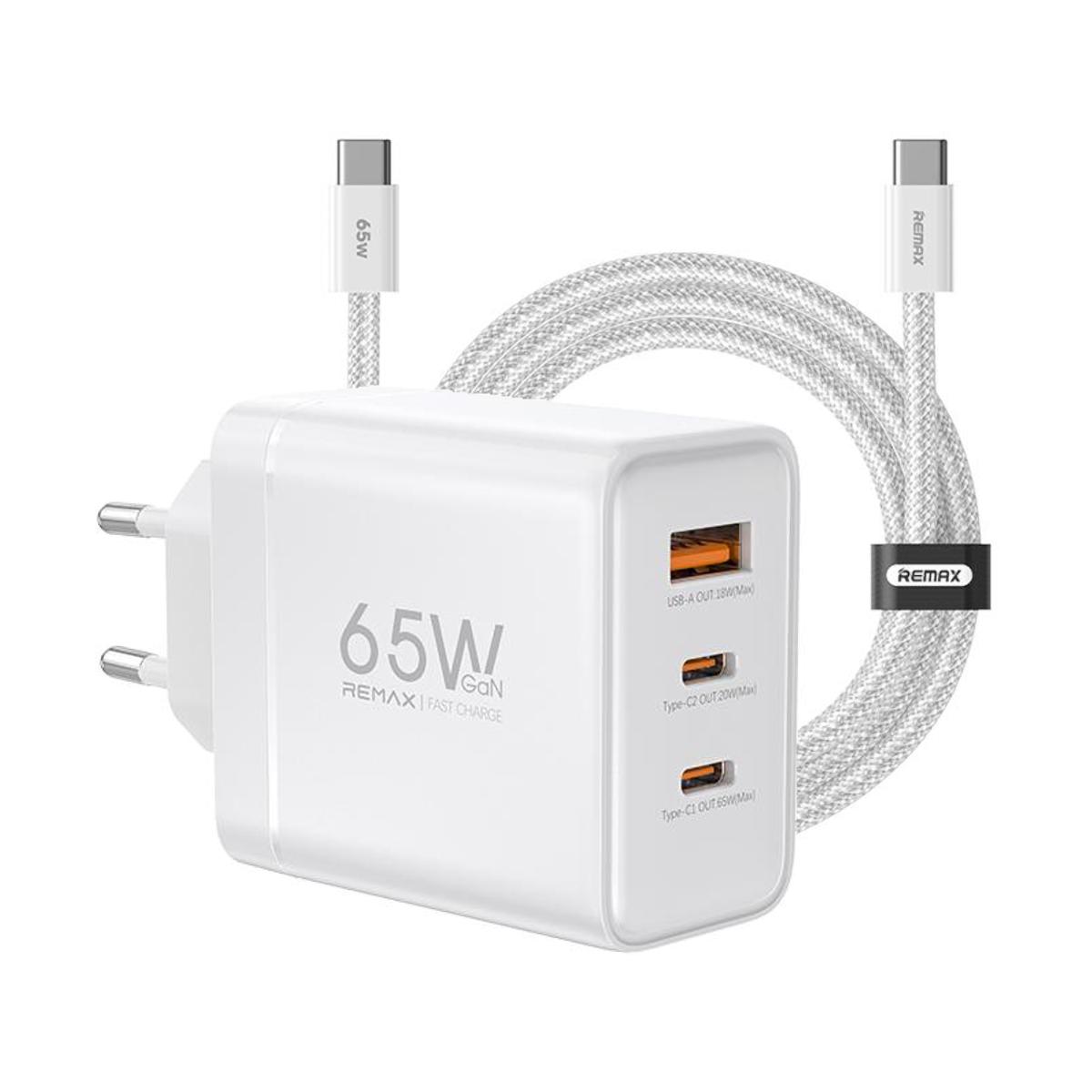 Зарядний пристрій 65 Вт Remax CA-20 (ACC65W) – GaN, 2×USB-C + USB-A, EU, білий