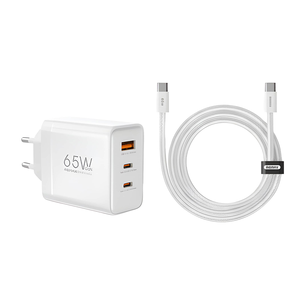 Зарядний пристрій 65 Вт Remax CA-20 (ACC65W) – GaN, 2×USB-C + USB-A, EU, білий