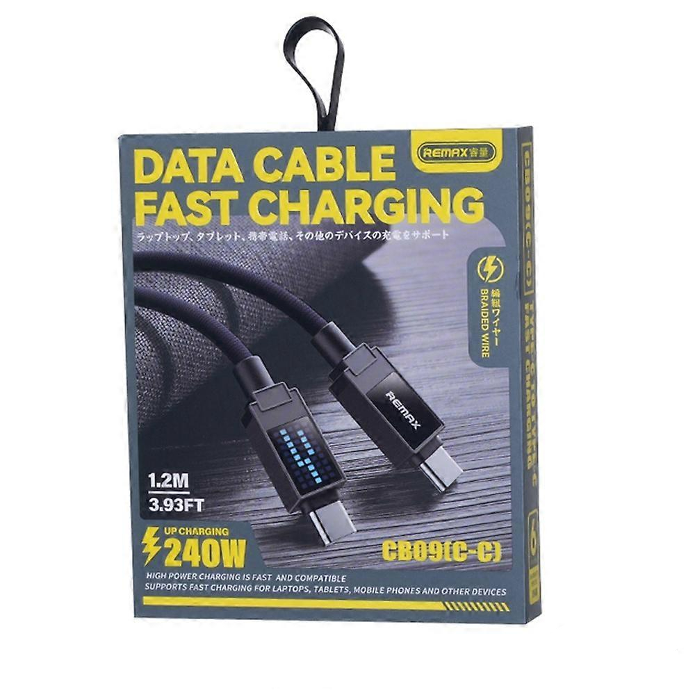 Дата кабель Remax CB09 для швидкої зарядки та передачі даних з LED підсвічуванням,Type-C - Type-C, 240W/5А 1,2м