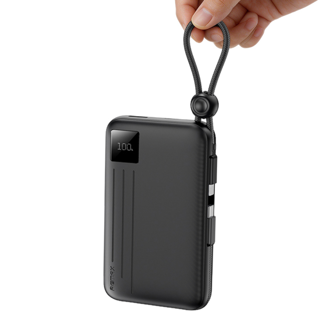 Павербанк 10000 мАч Remax FC-13 – 22,5 Вт, PD+QC, USB-C+USB-A, кабели USB-C+ Lightning, дисплей, черный