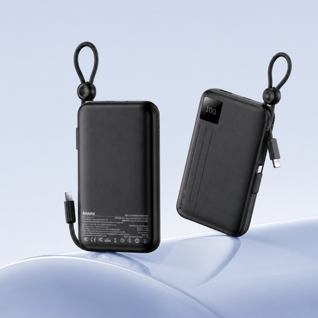 Павербанк 10000 мАч Remax FC-13 – 22,5 Вт, PD+QC, USB-C+USB-A, кабели USB-C+ Lightning, дисплей, черный
