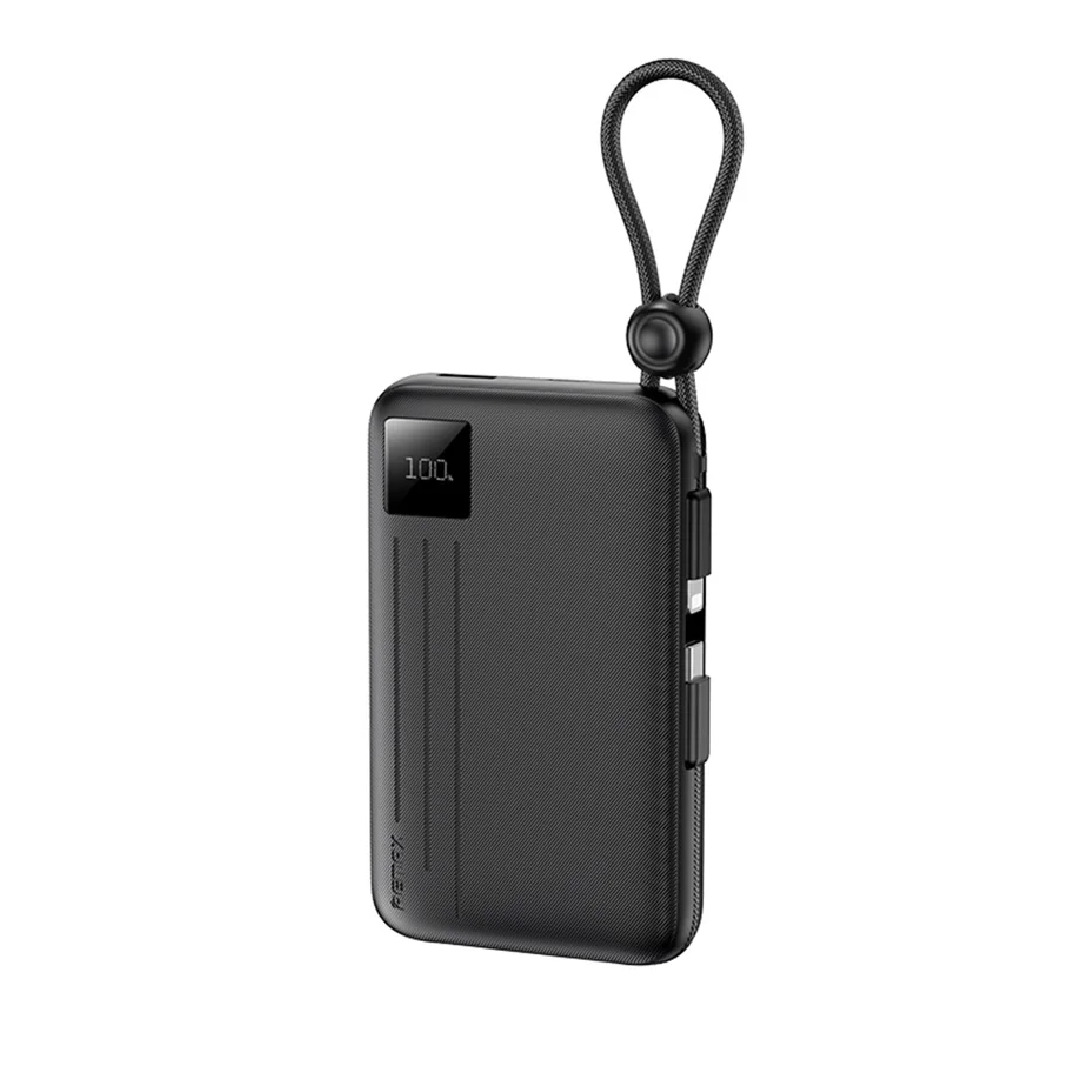 Павербанк 10000 мАч Remax FC-13 – 22,5 Вт, PD+QC, USB-C+USB-A, кабели USB-C+ Lightning, дисплей, черный