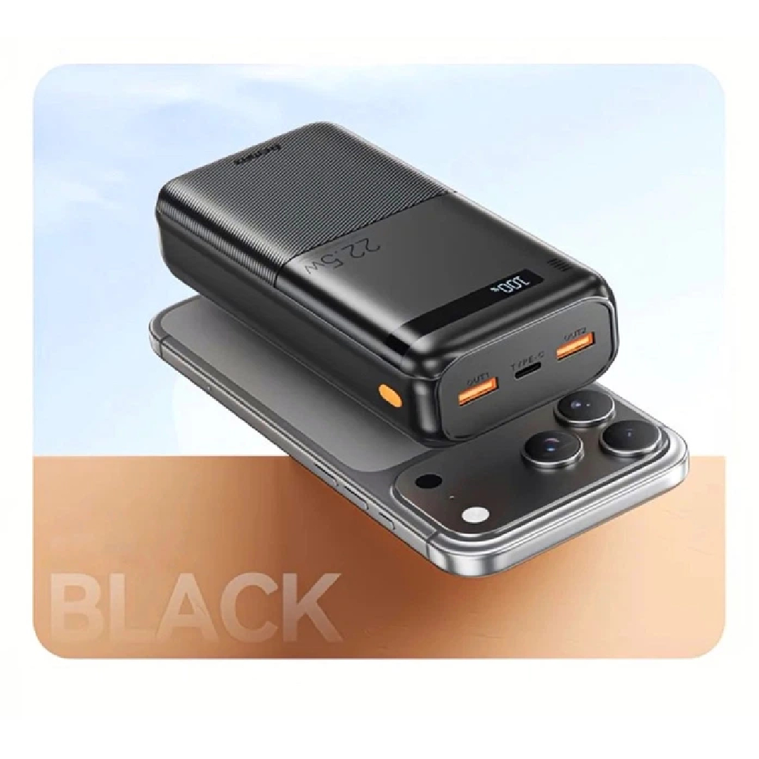 Павербанк 30000 мАч Remax FP-22 – 22,5 Вт, PD+QC, USB-C + 2×USB-A, с дисплеем, черный