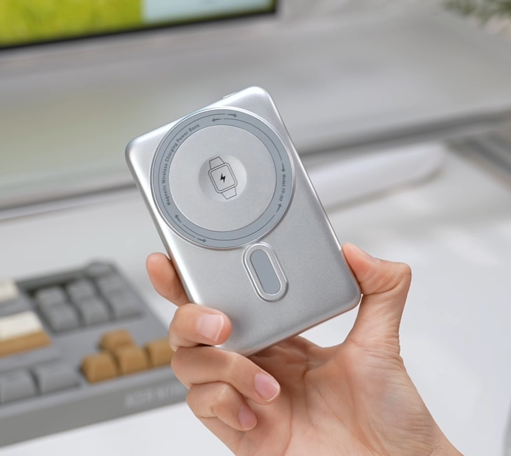 Павербанк 10000 мА·ч Remax FP-109 – 22,5 Вт, PD+QC, USB-С + встроенный кабель Type-C + магнитная беспроводная зарядка, серебристый