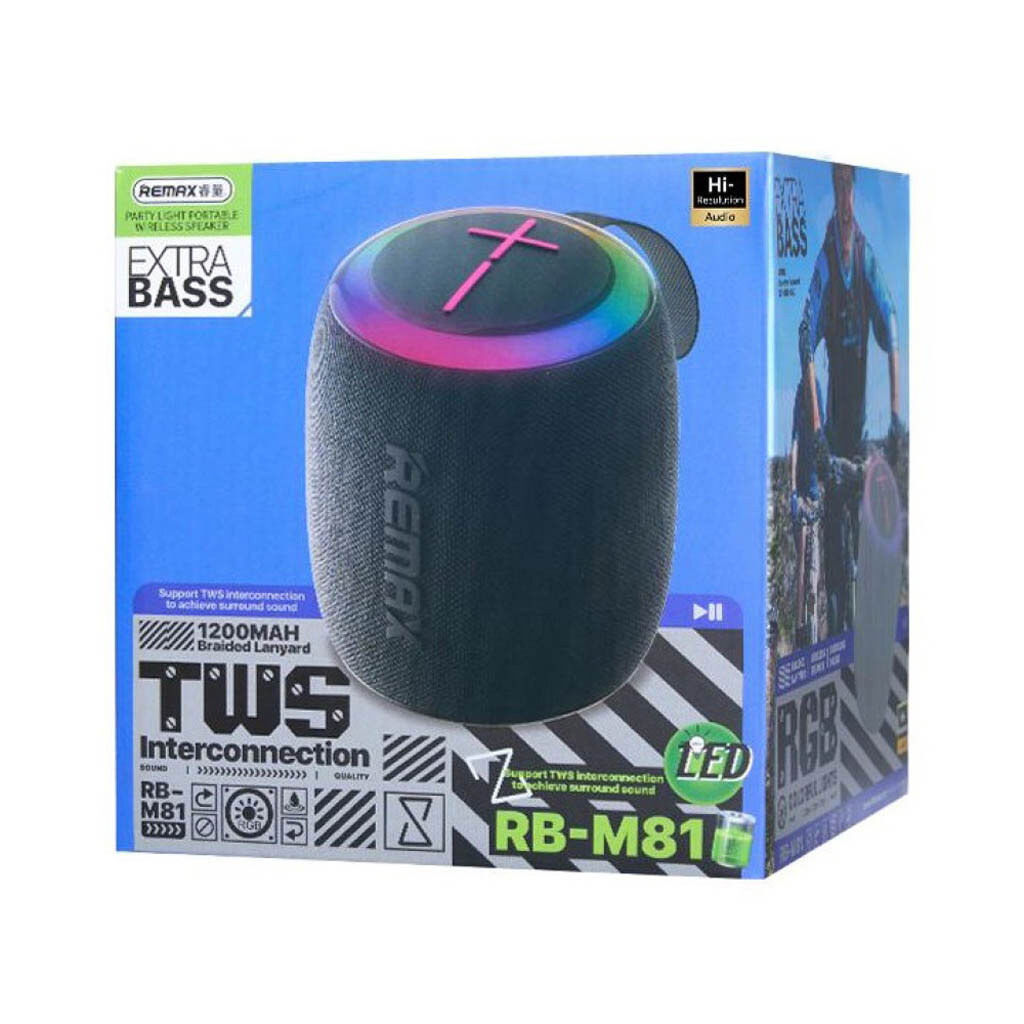 Портативна колонка Remax RB-M81 / RGB-підсвітка / TWS / Bluetooth 5.4, USB, TF card / FM-радіо / до 5 годин роботи