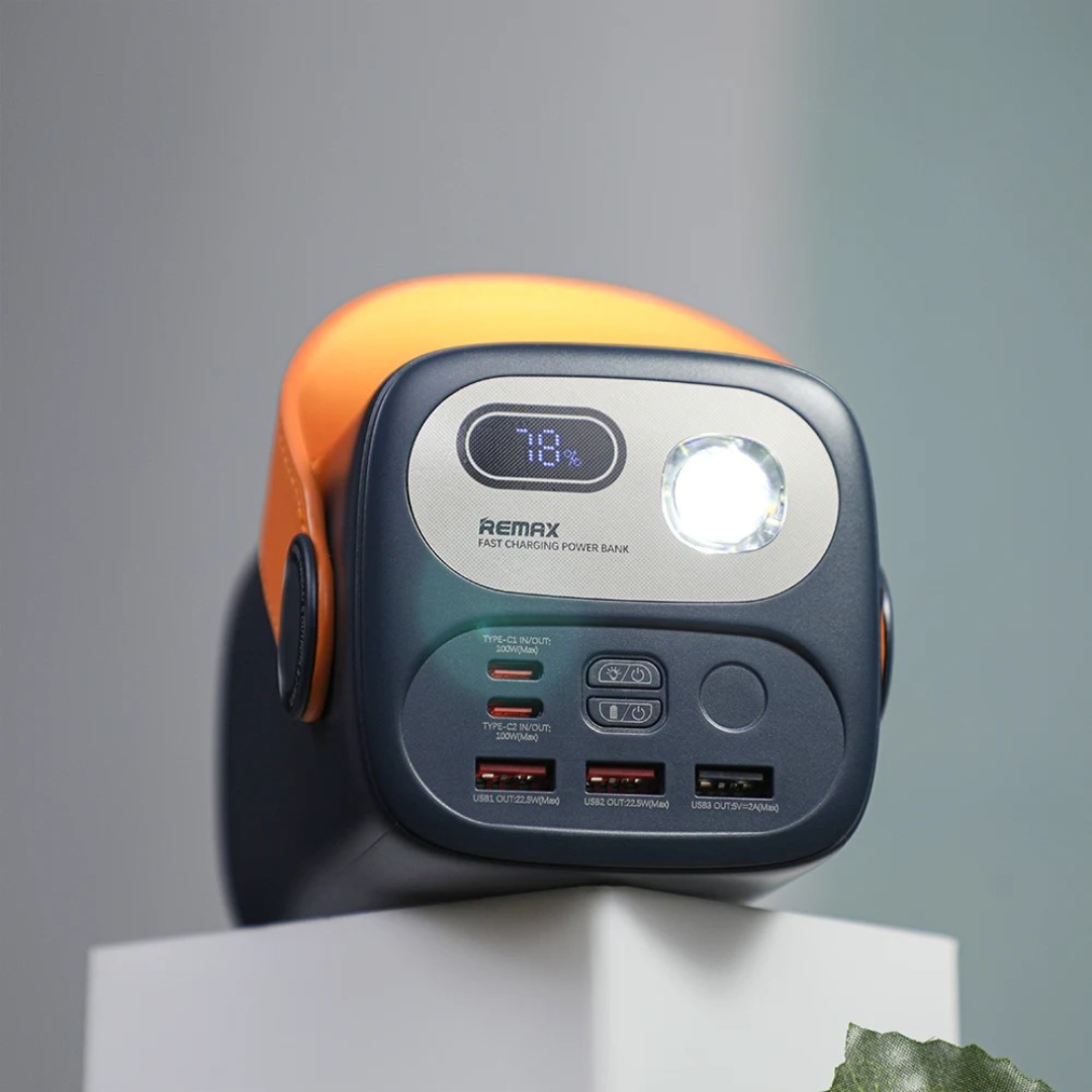 Павербанк 60000 мАч Remax RPP-100 – 100 Вт, PD+QC, USB-C+USB-A, дисплей, фонарик, синий