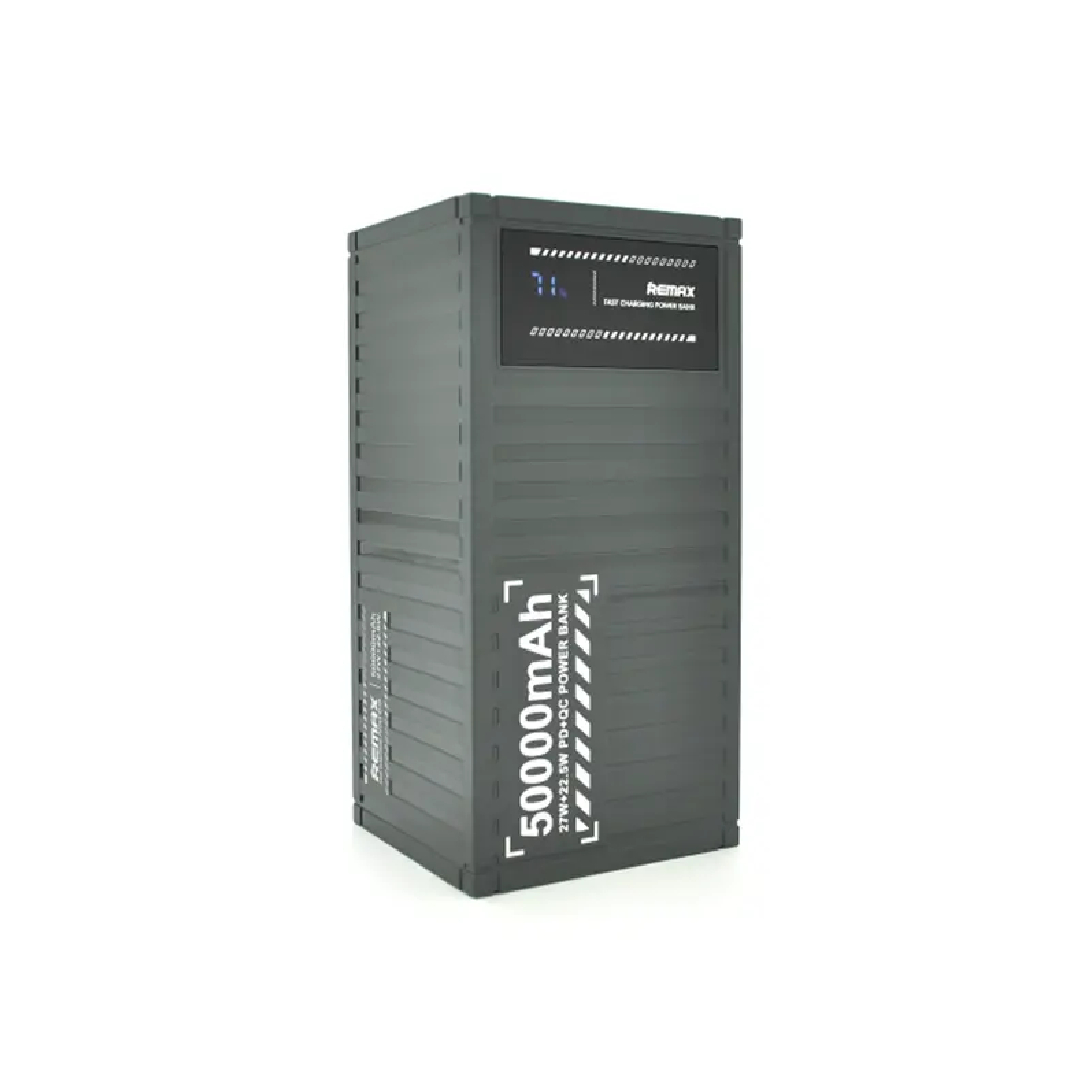 Павербанк 50000 мАч Remax RPP-161 – 27 Вт, PD+QC, USB-C + 4×USB-A, фонарик, серый