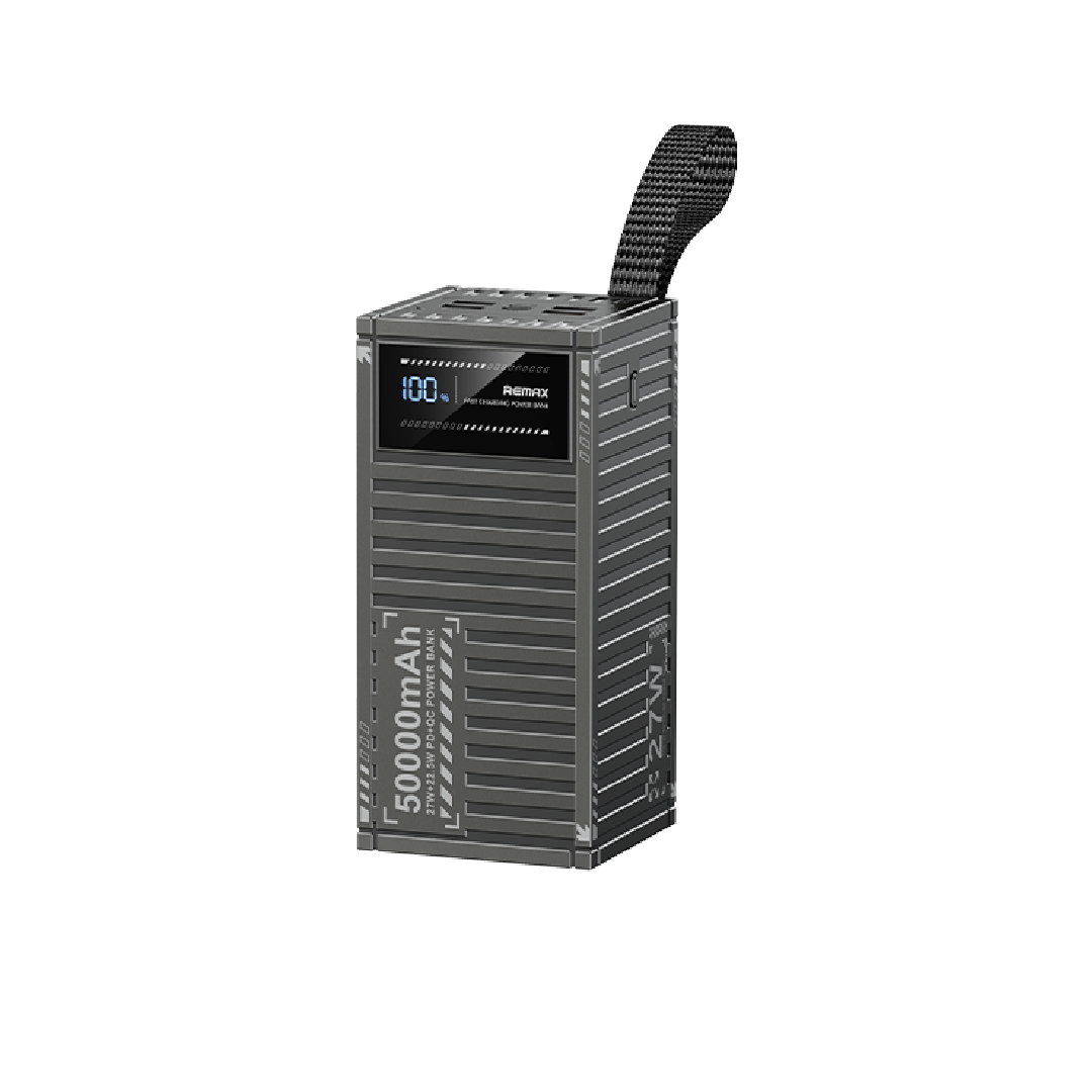 Павербанк 50000 мАч Remax RPP-161 – 27 Вт, PD+QC, USB-C + 4×USB-A, фонарик, серый