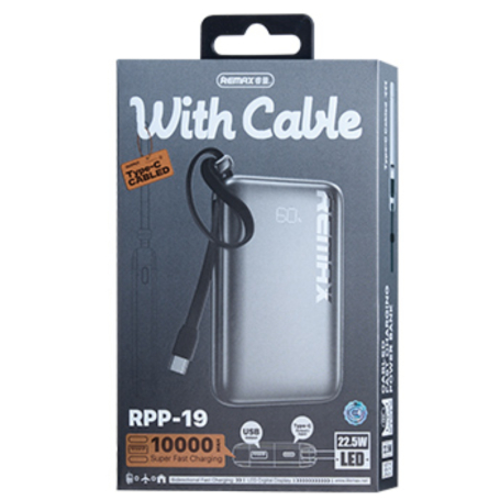 Павербанк Remax RPP-19 / 10000 мАч / 20Вт + 22.5Вт / 2 х USB-C, USB-A / PD+QC / Серебряный