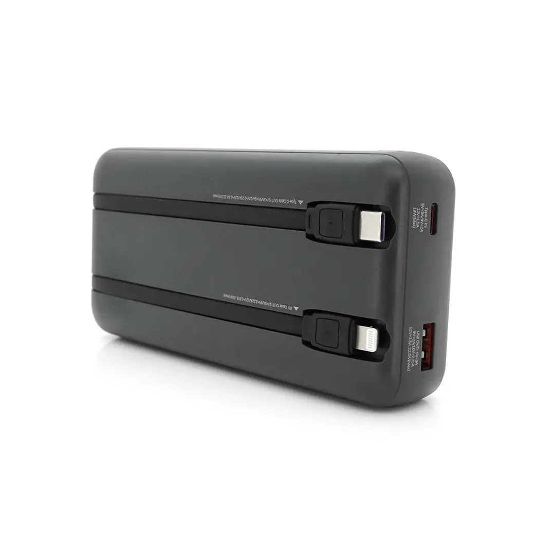 Павербанк 20000 мА·час Remax RPP-680 – 22,5 Вт, PD+QC, USB-A, с кабелями Type-C + Lightning, дисплей, черный