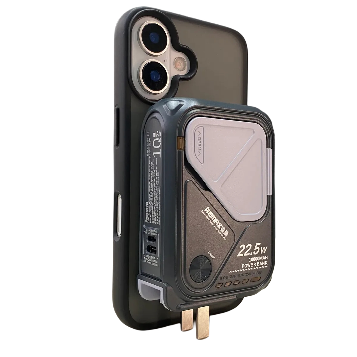 Павербанк-адаптер Remax RPP-116 з вилкою та кабелем / 10000 мАг / 22.5 Вт / USB-C,USB-A,Lightning,MagSafe / PD+QC / Чорний