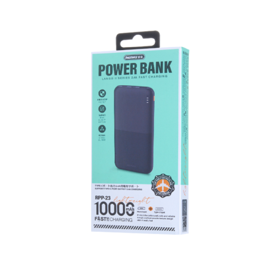 Павербанк 10000 мАч Remax RPP-23 Lango II – 12 Вт, USB-C + USB-A, LED-индикатор, черный