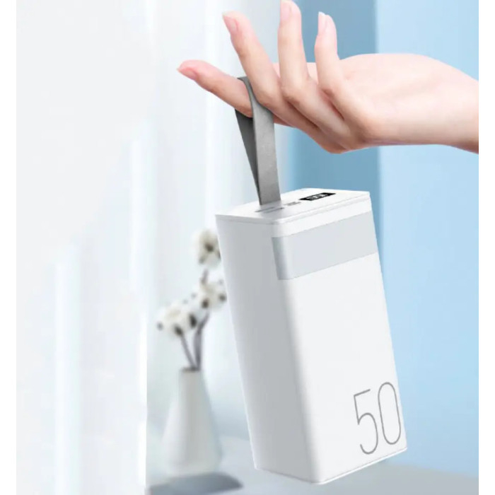 Павербанк Remax RPP-321 / 50000мАг / 22,5 Вт / USB-C + USB-A + microUSB / PD + QC / з ліхтариком / Білий