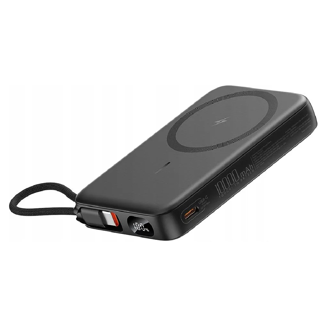 Павербанк 10000 мА·год Toocki TP03251 – 22.5 Вт, USB-C, магнітна бездротова зарядка 15 Вт, чорний
