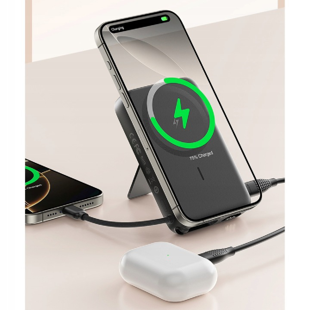 Павербанк 10000 мА·год Toocki TP03251 – 22.5 Вт, USB-C, магнітна бездротова зарядка 15 Вт, чорний
