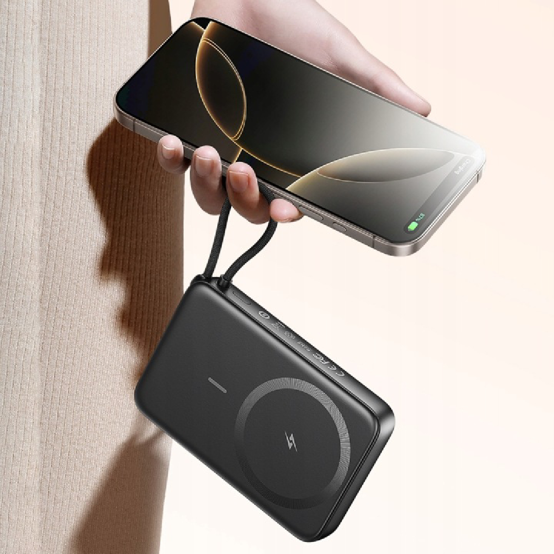 Павербанк 10000 мА·год Toocki TP03251 – 22.5 Вт, USB-C, магнітна бездротова зарядка 15 Вт, чорний