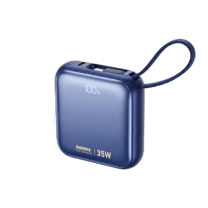 Павербанк 10000 мАч Remax AS-181-35 – 35 Вт, PD+QC, USB-C, кабели USB-C + Lightning, дисплей, синий
