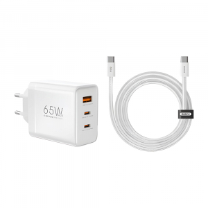 Зарядное устройство 65 Вт Remax CA-20 (ACC65W) – GaN, 2×USB-C+USB-A, EU, белый