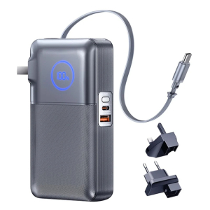 Павербанк Remax CP-5 + вилки EU і UK / 10000 мАг / 35 Вт / USB-C + USB-A / PD+QC / Чорний