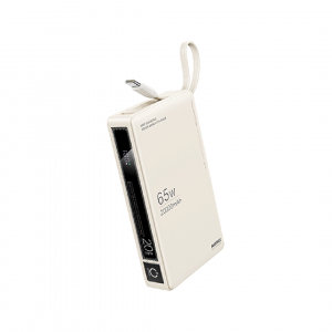 Павербанк 20000 мА·ч Remax RPP-87 – 65 Вт, PD+QC, USB-C + USB-A, встроенный кабель Type-C, бежевый